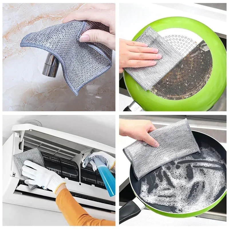 10-100pcs Steel Wire Rags Cloth Home Kitchen Pot Pan Dishwashing Double-sided Dishcloth Cleaning Cloths Scrubber Towel Wholesale