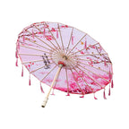 82cm Pink Flowers Silk Decorative Umbrella Han Cos Props Tassel Umbrella Ancient Chinese Classic Oil Paper Parasol