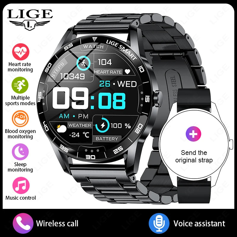 LIGE New Smartwatch Women Men 1.38-inch Smart Watch Message Notification iOS Android Smartwatches Fitness Bluetooth Call Watches