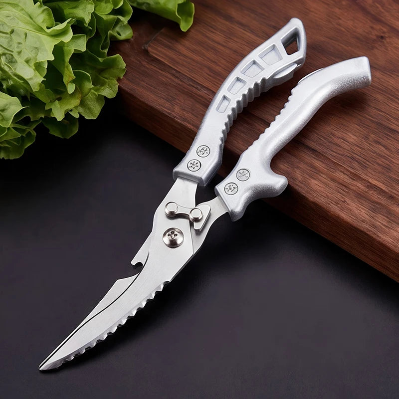 Multi-functional stainless steel kitchen scissors | Ergonomic handle, ambidextrous design, suitable for poultry, fish, and meat