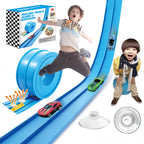 Double-track Race Children Toys DIY Track Racing Car Ramp Compatible 1/64th Cars Portable Rolls Up With suction cup track