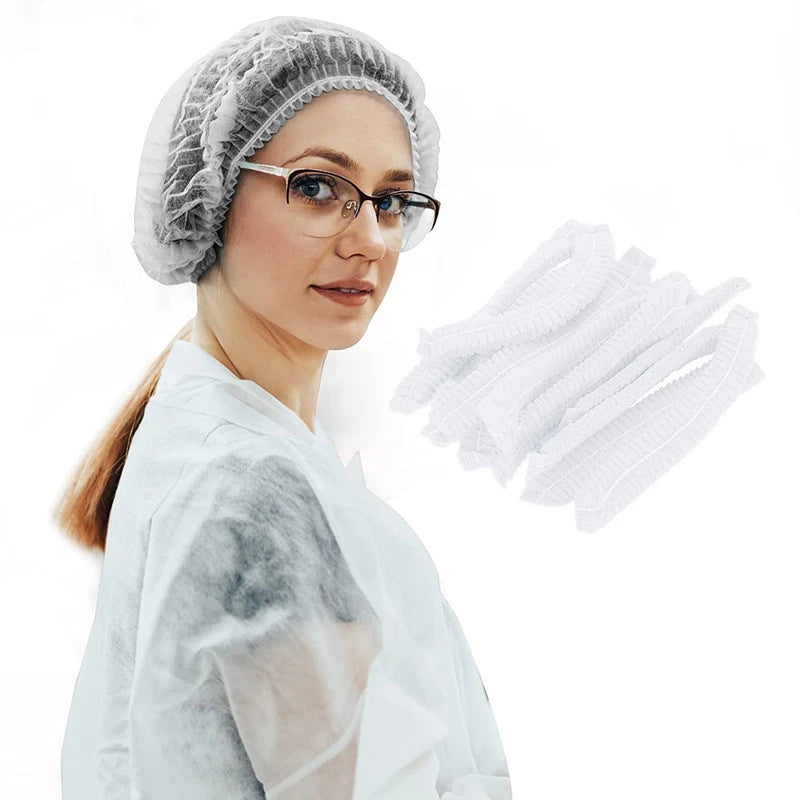 100 PCS Disposable Mop Mob Bouffant Caps 21 inch Non-Woven Clip Hair Head Cover Net for Beauty Food Salon Cooking Hairnets Caps
