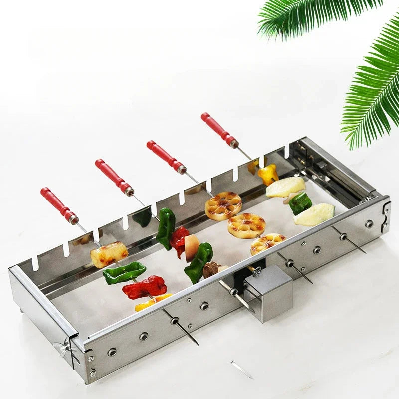 Fully Automatic BBQ Flip Rack Adjustable Width Rolling BBQ String Machine 5V Can Connect To Power Bank AC/DC