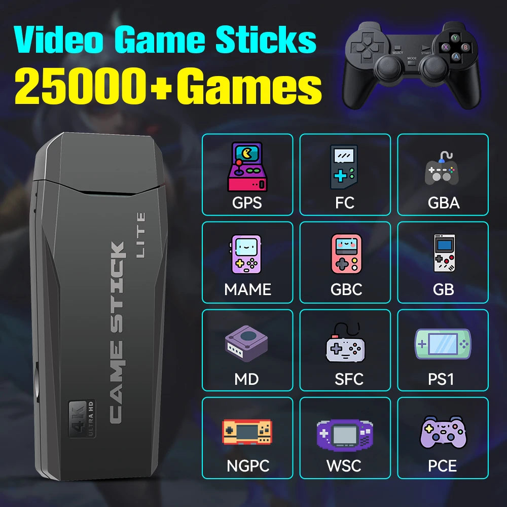 M8 Retro Game Stick With 25000+ Games With For PS1/MAME/FC/CPS/SFC/GB 12 Emulators Game Consoles For TV Plug&Play With 2 Gamepad