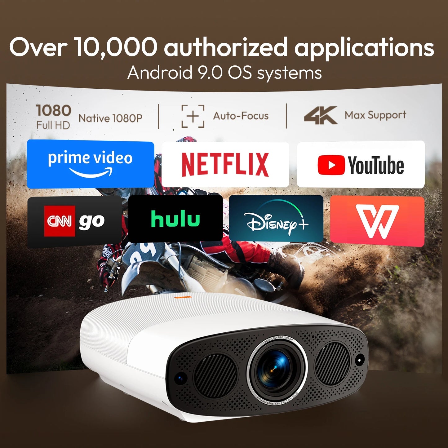 VEVSHAO A22 Full HD 1080P Projector 4K 1000ANSI Android WiFi Auto Focus 10W*2 Home Theater Projector for Office Meeting Video