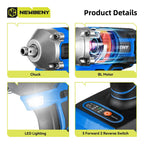NEWBENY 1000N.m Brushless Electric Wrench 3 Gear Cordless Handheld Impact Wrench Driver Power Tool For Makita 18V Battery Pin