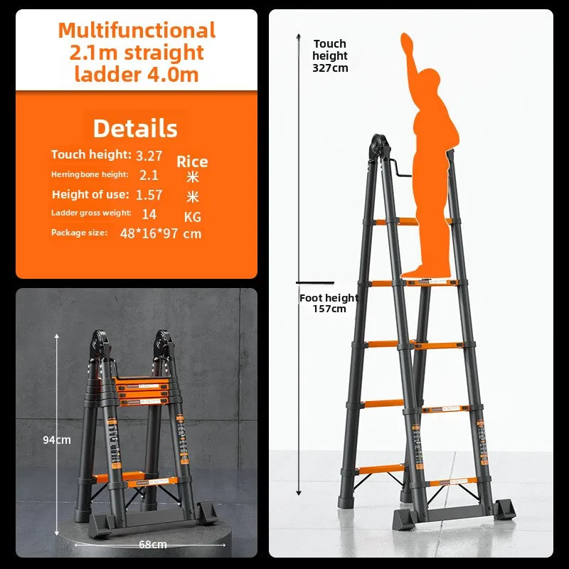Thickened carbon steel telescopic ladder Multifunctional herringbone ladder Bamboo ladder Lifting  folding engineering staircase