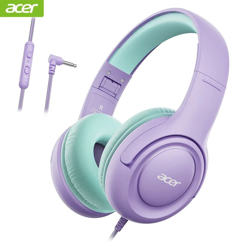 Acer HK03 Kids Headphones with Cord for School 85/94dB Volume Limiter Foldable Stereo Sound Headset for Toddlers Girls Boy