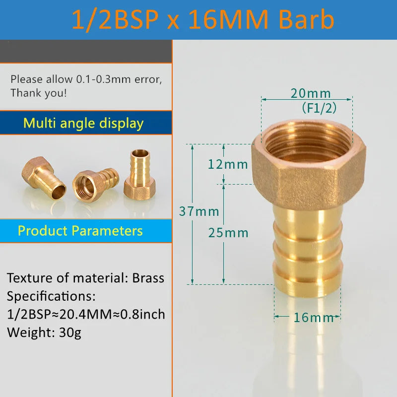 Brass Pipe Fitting 6/8/10/12/14/16mm Hose Barb Tail 1/8" 3/8" 1/4" BSP Male Connector Joint Copper Coupler Adapter