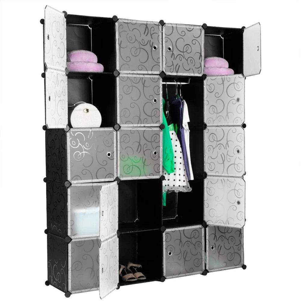 Wardrobe shoe cabinet storage cabinet,  20 cubes wardrobe with 2 clothes rails, stackable folding wardrobe, for bedroom clothes