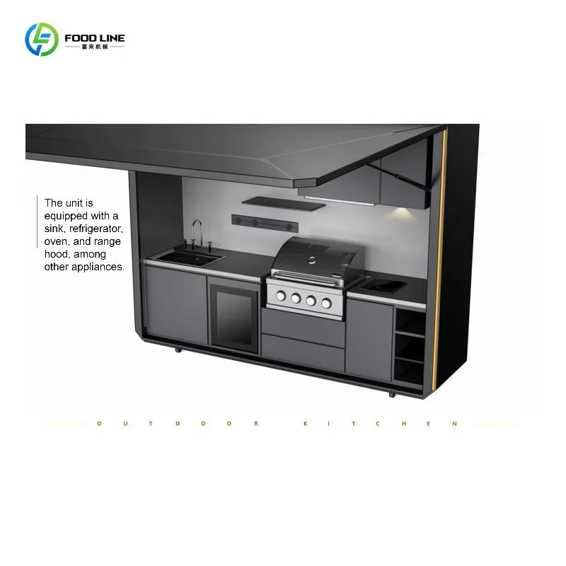 Customized stylish electric outdoor kitchen combined sink and fridge quick installation for backyard gatherings