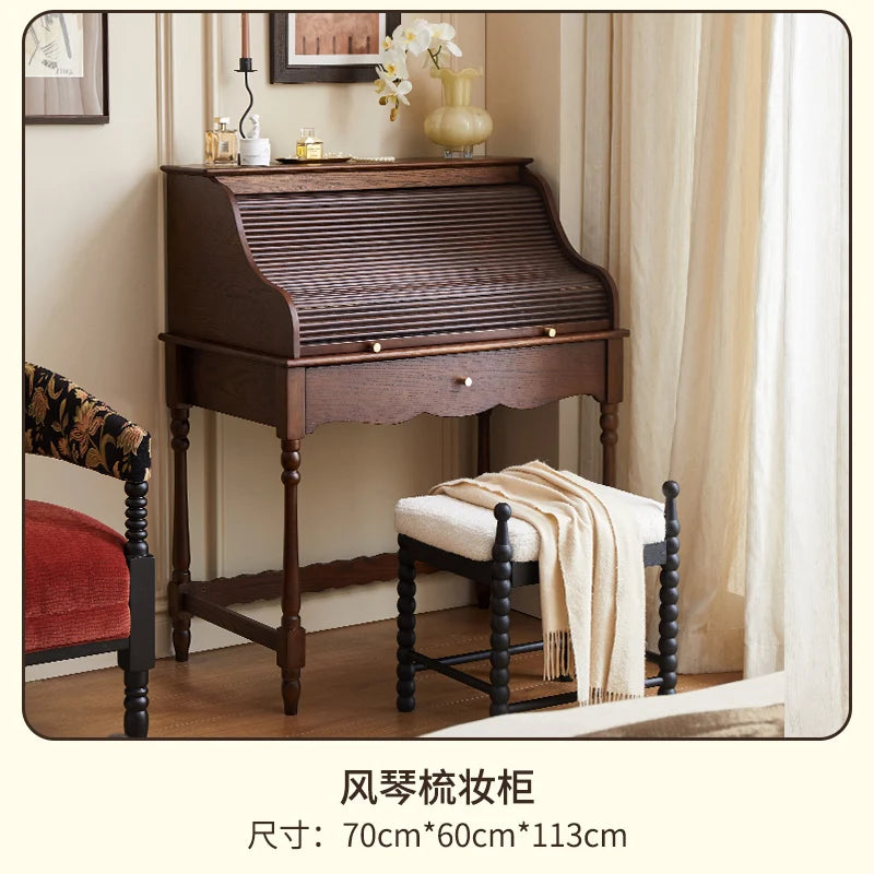 French retro roller shutter dresser medium antique solid wood makeup table storage integrated bedroom