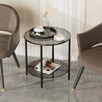 LUVODI Round Tempered Glass Coffee Table Living Room Sofa End Table with 2-tier Storage for Home, Office