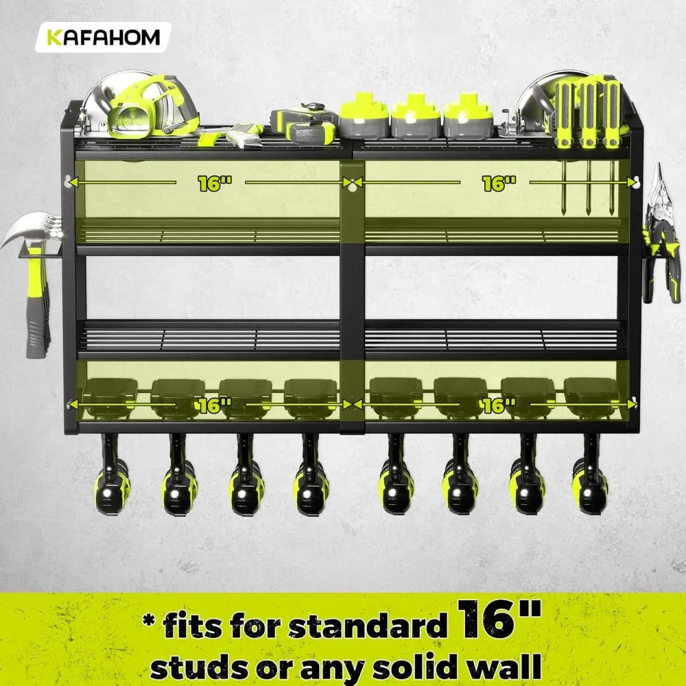 4 Layer Heavy Duty Metal Power Tool Storage Rack,Garage Tool Organizer and Storage with Screwdriver Holder Holder/Hammer Holder