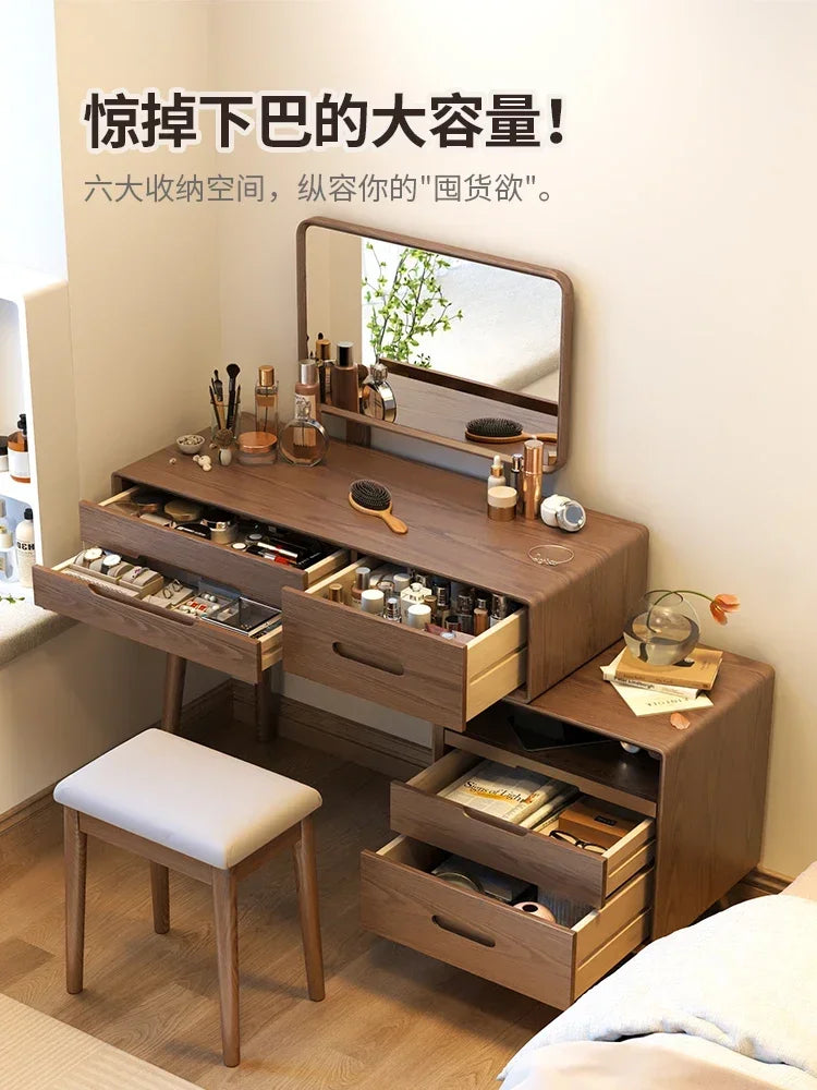 Shangxin Pavilion Retractable Dresser Bedroom Simple Modern Bedside Table Makeup Table Integrated Storage Cabinet Solid Wood