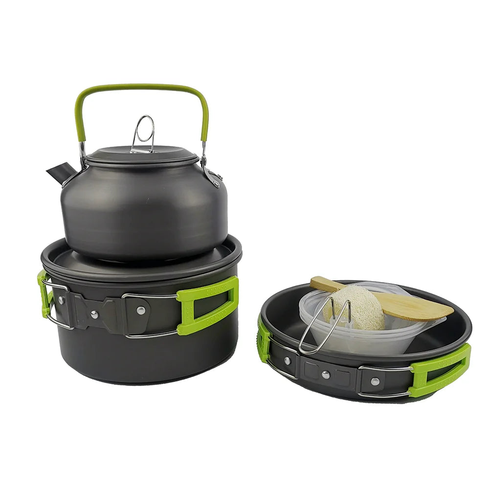 Outdoor camping cooking set hard aluminum alloy outdoor tableware kettle cooker cooking pots and bowls hiking barbecue picnic