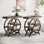 3-Tier Narrow Side Table with Storage, Wood Sofa Side Table with Geometric Metal Frame, Nightstand  for Bedroom, Living Room