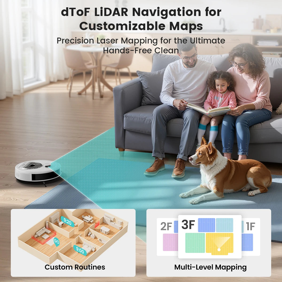 Lefant M330S Robot Vacuum Cleaner 3 in 1, 5000Pa Suction, DToF Navigation, Mapping, Virtual Zones, Obstacle Avoidance PSD, 150min, Connected by Alexa/APP/WiFi
