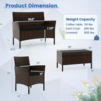 4 PCS Patio Furniture Set with Washable Cushions and Tempered Glass Coffee Table Black