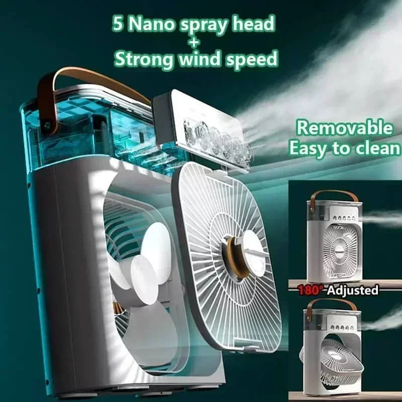 Mini 3 in 1 Air Conditioner Fan USB Desktop Cooler with Humidifier LED