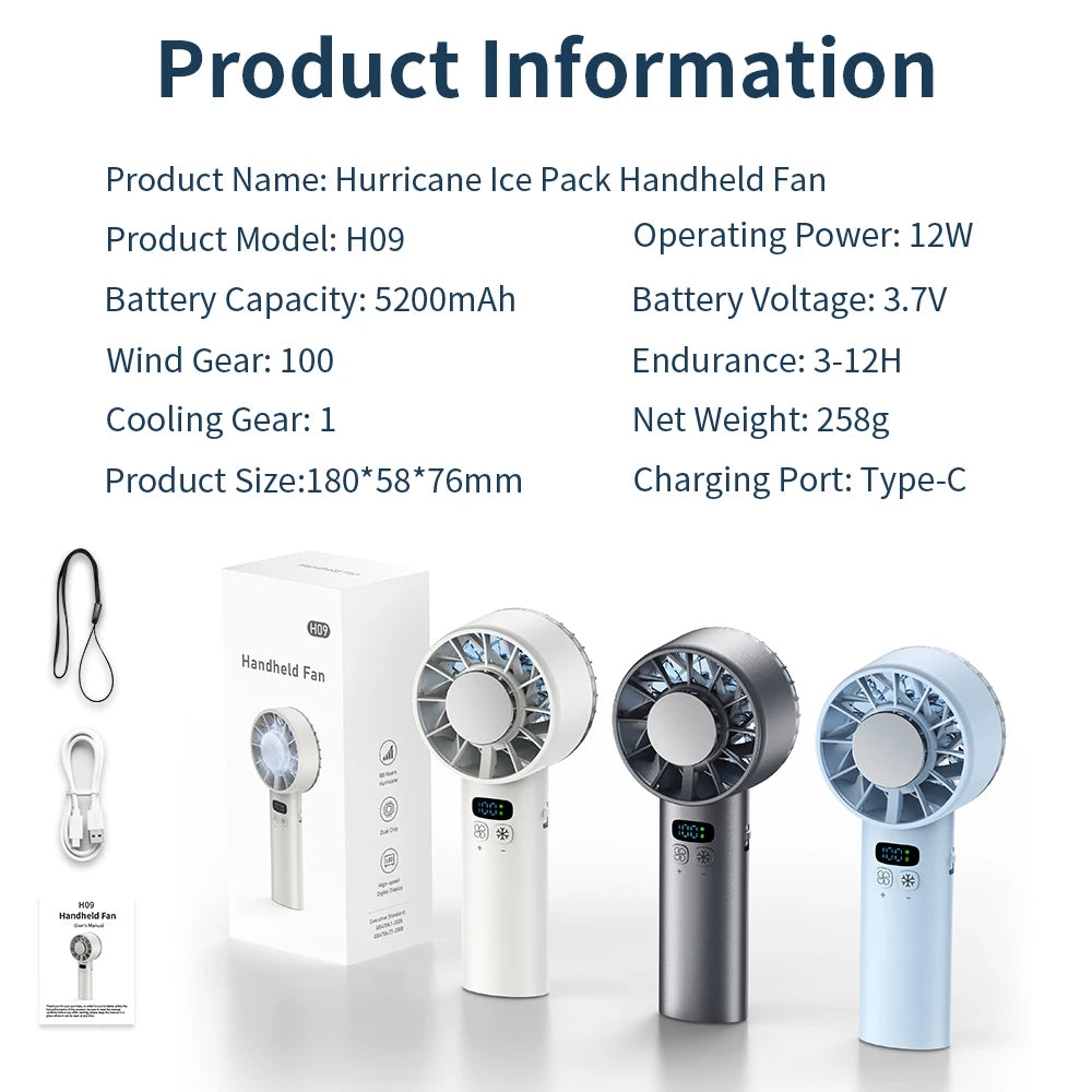 Large capacity handheld fan 5200 mAh High speed refrigeration handheld
