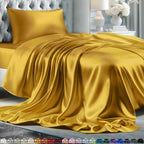 Satin Bed Sheets - 4 Piece Luxury Silky Queen Size Bedding Set, Wrinkle-Free with 15” Deep Pocket Fitted Sheet, Bedding Set