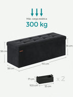 SONGMICS Foldable Storage Ottoman: 38 x 110 x 38 cm Cube Bench (300 kg capacity) for Living Room, Bedroom