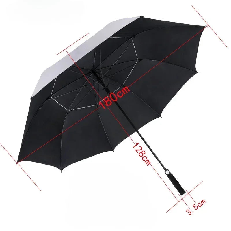 180CM Big Size Long Handle Umbrella Double-deck Large Rain Umbrellas Luxury Silver Dual Use Sunscreen Windproof Rain Gear Gift
