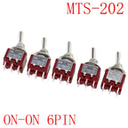 5Pcs Miniature Toggle Switch Single Pole Double Throw ON-OFF-ON /ON-ON 120VAC 6A 1/4 Inch Mounting MTS-102 103 202 203