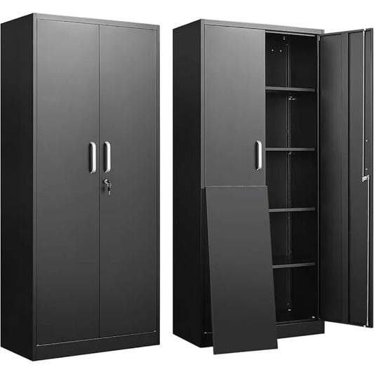 Metal Storage Cabinet with Doors & 5 Adjustable Shelves