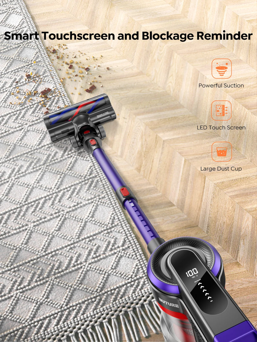 Buture JR400 38000Pa Cordless Vacuum Cleaner Handheld 450W With Touch Display Smart Home Appliance for Carpets Hair 55 Mins