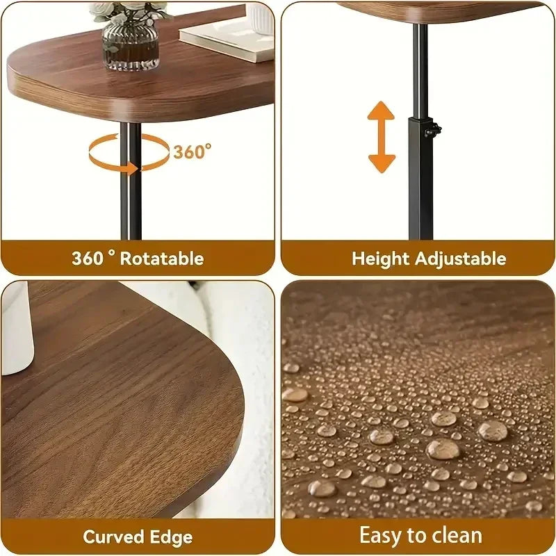 Luxury Adjustable Height Sofa Side Table Portable C-Shape Coffee Table with Cork Finish for RV Home Office Living Room Bedroom