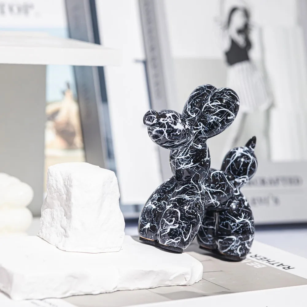 2025 Balloon Dog Home Decor Animals Figurine Ceramic Cute Statue Art Sculpture Craftwork Black With Line Boy Room Decoration