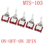 5Pcs Miniature Toggle Switch Single Pole Double Throw ON-OFF-ON /ON-ON 120VAC 6A 1/4 Inch Mounting MTS-102 103 202 203