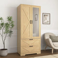 Armoire Wardrobe Closet with Doors & Mirror,72‘‘ Wardrobe Cabinet with 2 Drawers & Hanging Rod,Clothing Storage Adjustable Shelf