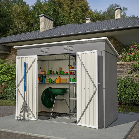 Outdoor Storage Shed, Large Metal Utility Tool Sheds with Floor Frame, Steel Garden Shed for Backyard Garden Patio Lawn