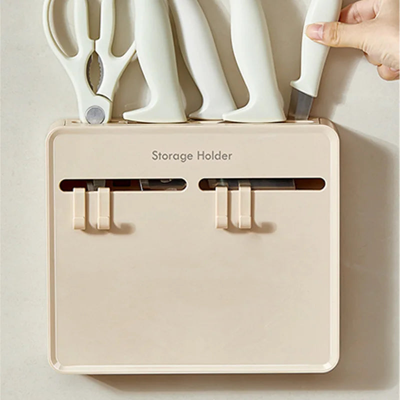 No-Drill Kitchen Knife Holder, Wall-Mounted Dustproof Durable Shelf for Cabinet Inner Side Multifunctional Storage