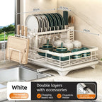 Multifunctional Kitchen Dish Drying Rack Adjustable Over Sink Plate Organizer with Removable Drainboard