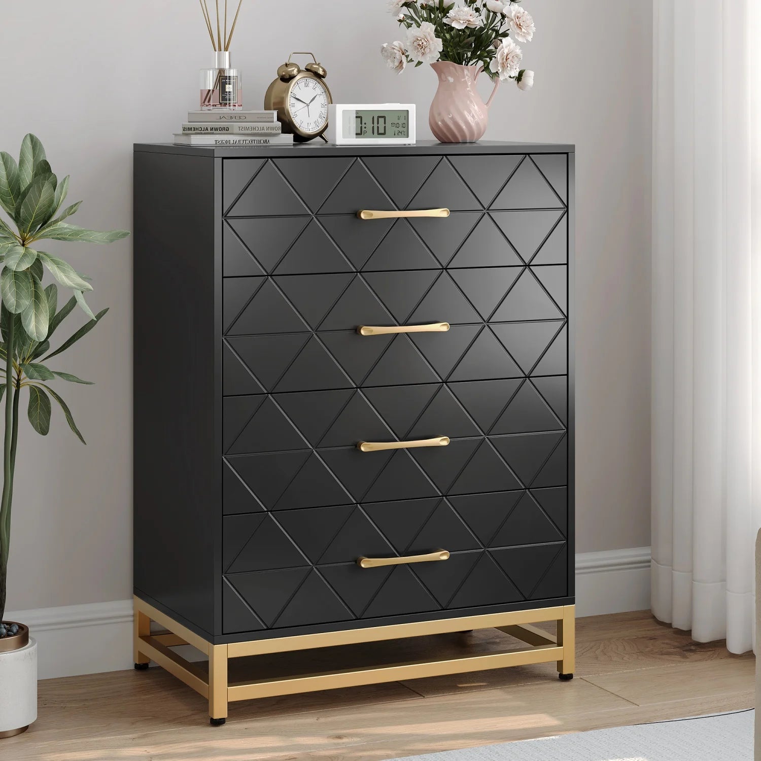Wooden Dresser for Bedroom, Dressers & Chest of Drawers with 4 Drawer, Wood nightstand for Storage and Organization