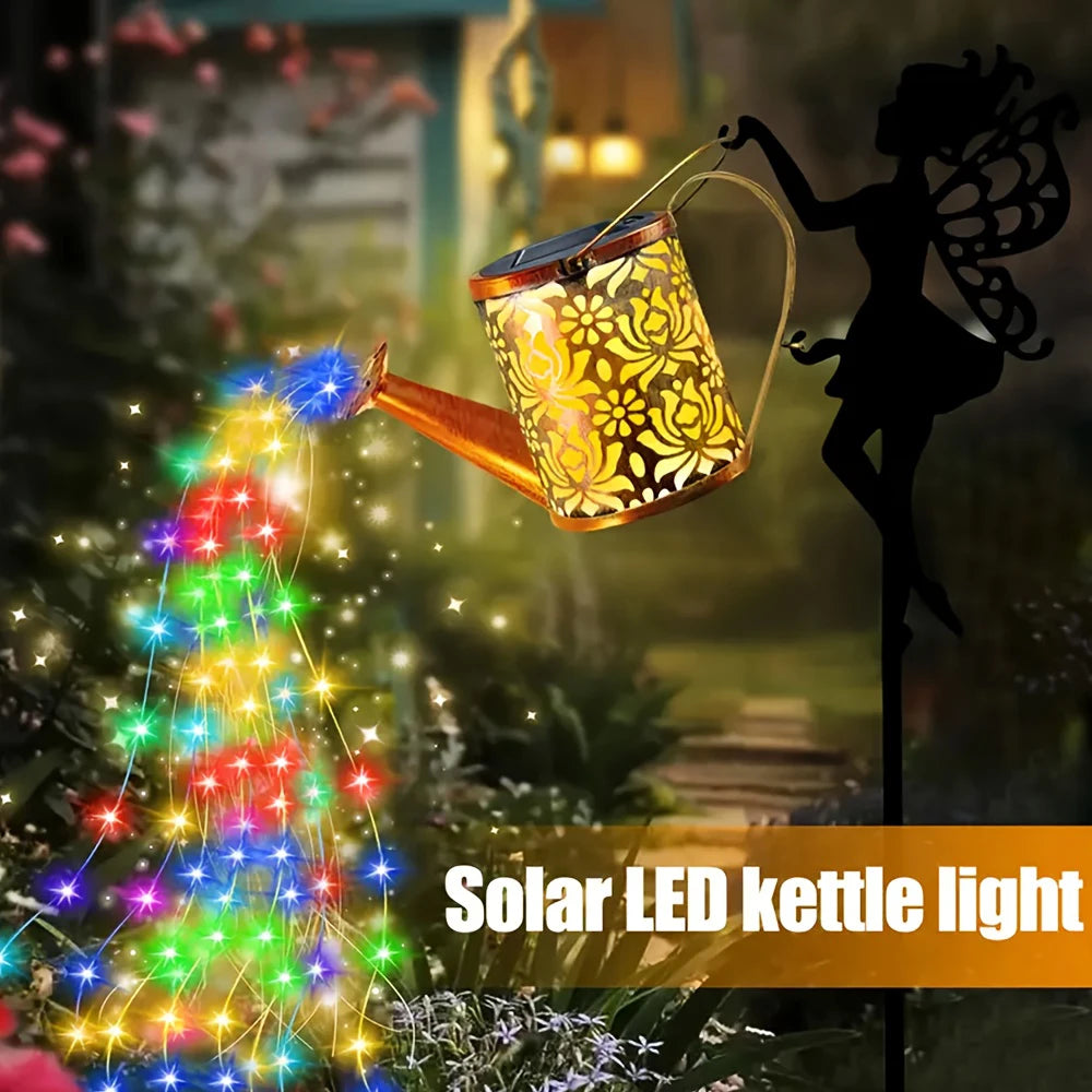 Solar Fairy Watering Can Lights Vintage Metal Garden Decor Outdoor Solar Hanging Kettle Light Waterproof Villa Yard Decoration