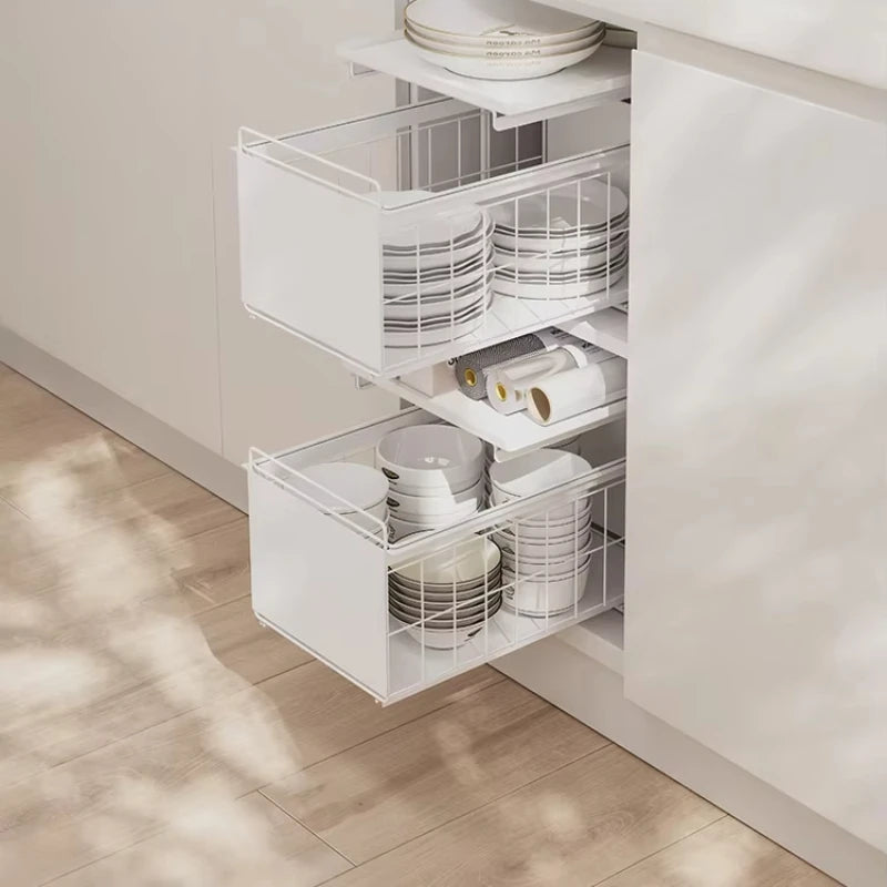 Large-Capacity Pull-Out Pot Storage Shelf Kitchen Sink Dual-Layer Cabinet Spice Organizer Pot Basket Pull out Shelf for Kitchen