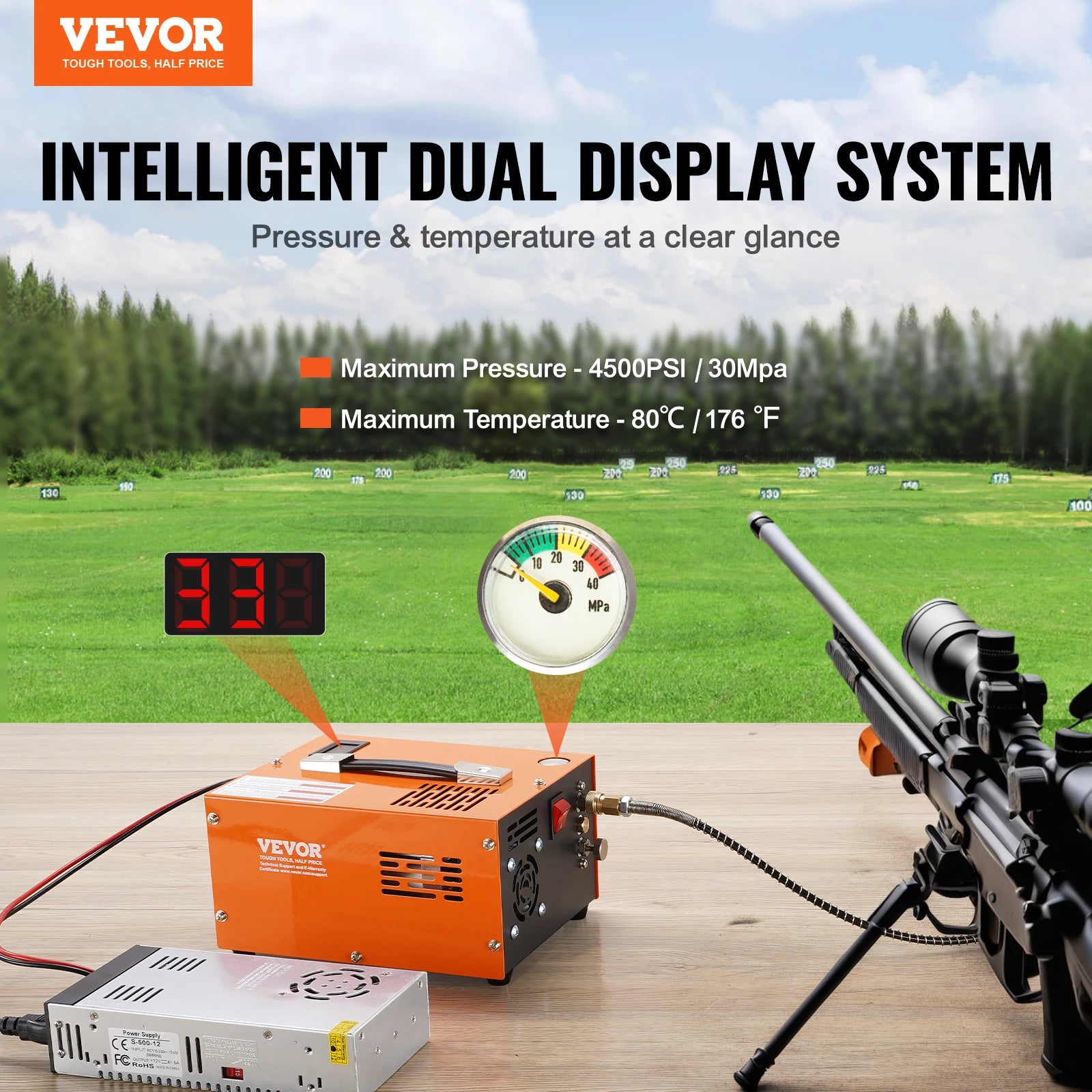VEVOR PCP Air Compressor, 4500PSI/30Mpa Portable PCP Airgun Compressor with External Converter