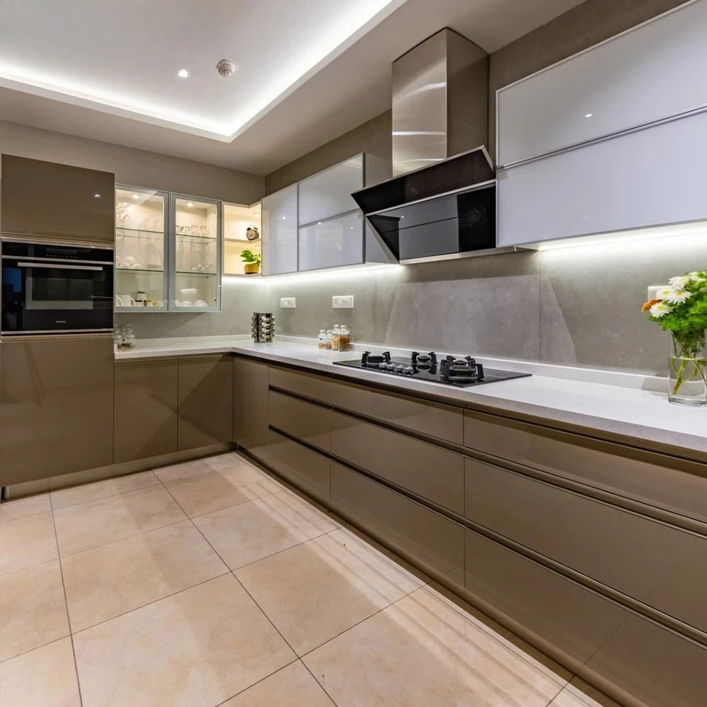 Design Automatic Modern Kitchen Cabinets Kitchen Cupboard with Soft Closing Handle Drawers Modern Cabinet Make in China