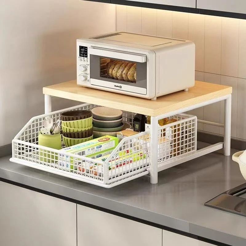 Multifunctional Single-Tier Countertop Storage Rack for Microwave Oven Rice Cooker - Household Kitchen Stand Organizer