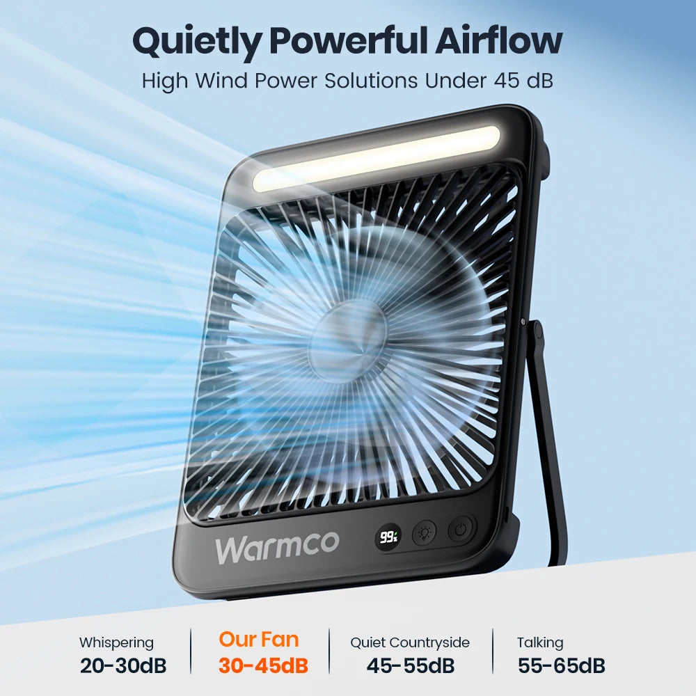 Warmco D4 Portable Desk Fan Rechargeable 20000mAh Camping Fan with Lig