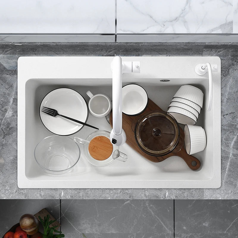 Quartz Stone White Sink Large Single Sink Under Counter Kitchen Sink Dishwasher Granite Vegetable Basin Dishwasher