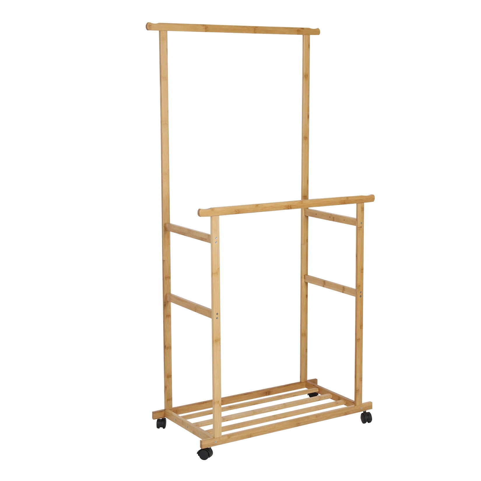 Double Hanging Rails Clothes Rack on Wheels Free Standing Garment Rack with Rolling Wheels