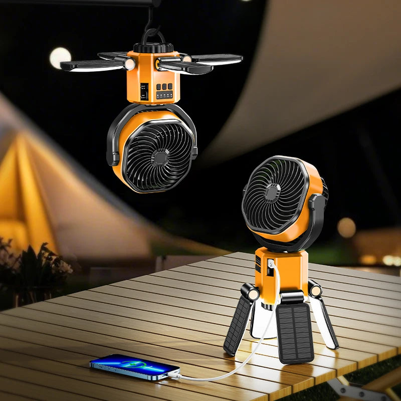 Eary Camping Solar Fan With 6000mAh Battery Powered Tent Camp Fan With