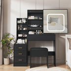 Vanity Desk with Mirror and Led Lights, Makeup Vanity Desk with Sliding Lighted Mirror, Dressing Table Storage for Bedroom