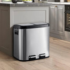【Lifeideas】30 L/8 Gallon Trash Can, Rectangular Dual Compartment Recycling Step Bin, Stainless Steel Kitchen Trash Can